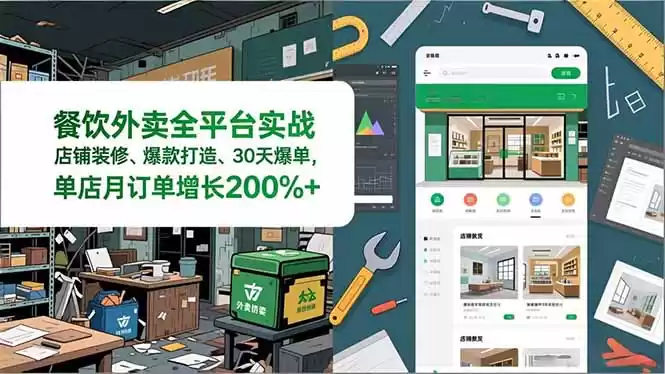 餐饮外卖全平台实战，店铺装修、爆款打造、30天爆单，手把手教学，单店月订单增长200%+-鑫梵淘