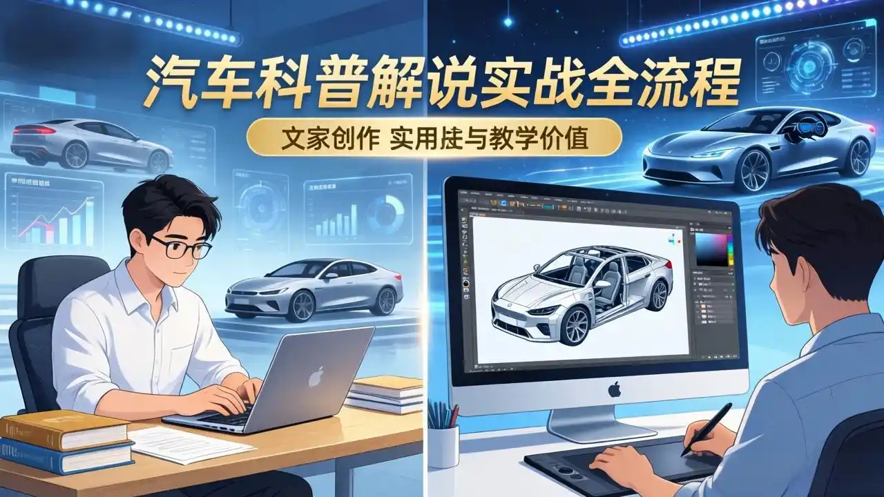 抖音汽车科普解说实战：文案+动画+画面处理+去水印全流程，打造专业汽车科普视频-鑫梵淘