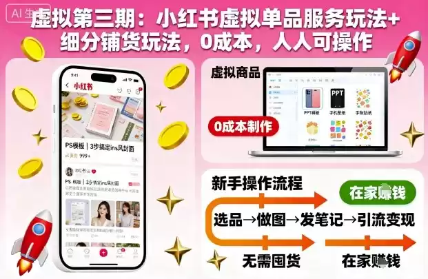 虚拟第三期：小红书虚拟单品服务玩法+细分铺货玩法，0成本，人人可操作(更新)-鑫梵淘