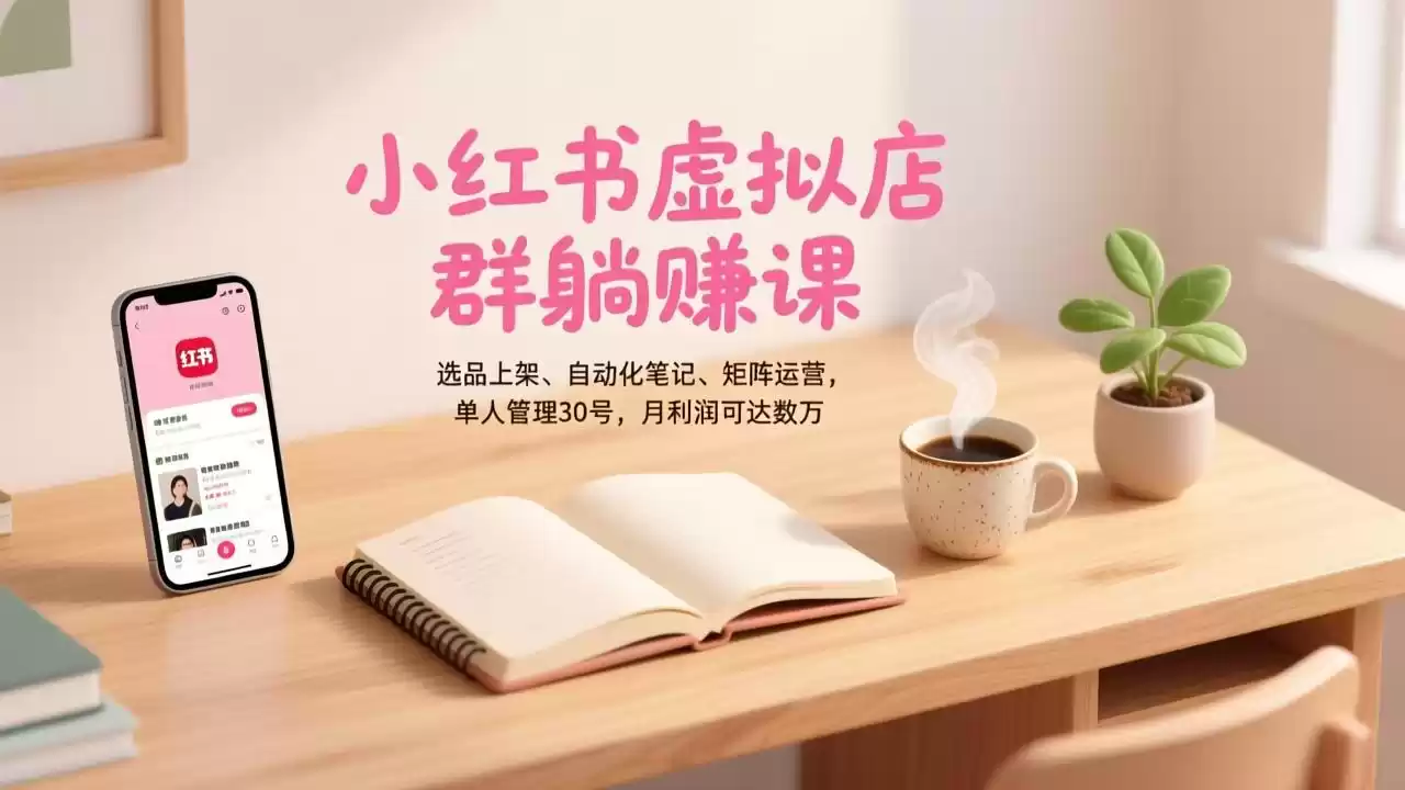 小红书虚拟店群躺赚课，选品上架、自动化笔记、矩阵运营，单人管理30号，月利润可达数万-鑫梵淘