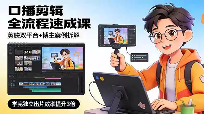 口播剪辑全流程速成课，剪映双平台+博主案例拆解，学完独立出片效率提升3倍-鑫梵淘
