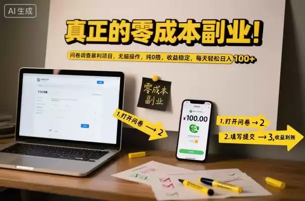真正的零成本副业！问卷调查暴利项目，无脑操作，纯0撸，收益稳定，每天轻松日入100+【揭秘】-鑫梵淘