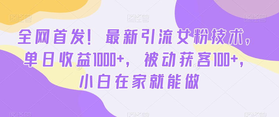 全网首发！最新引流女粉技术，单日收益1000+，被动获客100+，小白在家就能做【揭秘】-鑫梵淘