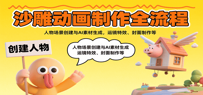 沙雕动画制作全流程：人物场景创建与AI素材生成，运镜特效、封面制作等-鑫梵淘