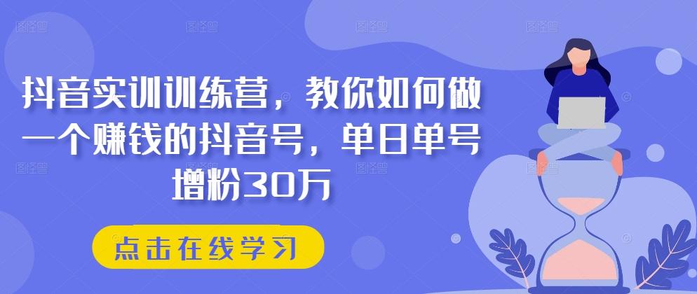 抖音实训训练营，教你如何做一个赚钱的抖音号，单日单号增粉30万-鑫梵淘