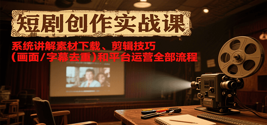 短剧创作实战课，系统讲解素材下载、剪辑技巧(画面/字幕去重)和平台运营全部流程-鑫梵淘