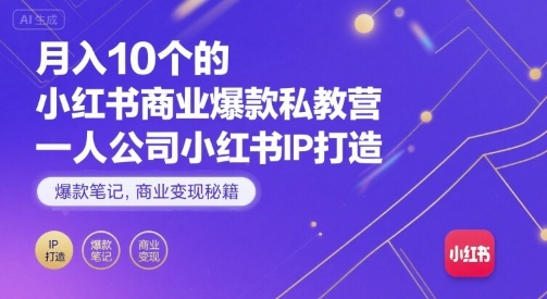 月入10个的小红书商业爆款私教营，一人公司小红书IP打造，爆款笔记，商业变现秘籍-鑫梵淘