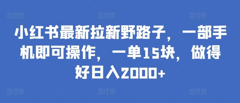 小红书最新拉新野路子，一部手机即可操作，一单15块，做得好日入2000+【揭秘】-鑫梵淘