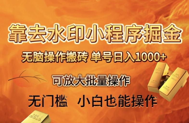 靠去水印小程序无脑操作搬砖，单号日入1000+保姆级教程可放大批量操作【揭秘】-鑫梵淘