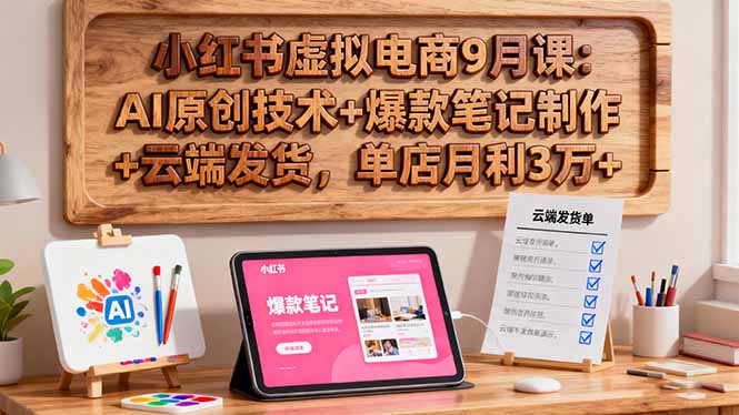 小红书虚拟电商9月课：AI原创技术+爆款笔记制作+云端发货，单店月利3万+-鑫梵淘