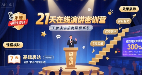 21天在线演讲密训营，王牌演讲招商课程系统-鑫梵淘