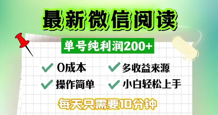 微信阅读最新玩法，每天十分钟，单号一天200+，简单0零成本，当日提现-鑫梵淘