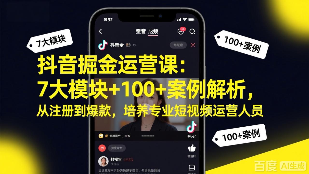 抖音掘金运营课：7大模块+100+案例解析，从注册到爆款，培养专业短视频运营人员-鑫梵淘