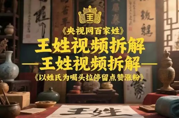 央视网百家姓–王姓视频拆解，以姓氏为噱头拉停留点赞涨粉-鑫梵淘