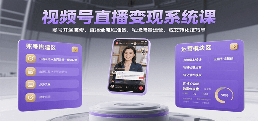 视频号直播变现系统课，账号开通装修、直播全流程准备、私域流量运营、成交转化技巧等-鑫梵淘