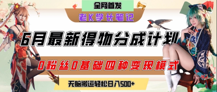6月份最新得物创作者分成计划2.0玩法，0粉丝0基础四种模式变现，从隐蔽渠道无脑搬运，日入2张-鑫梵淘