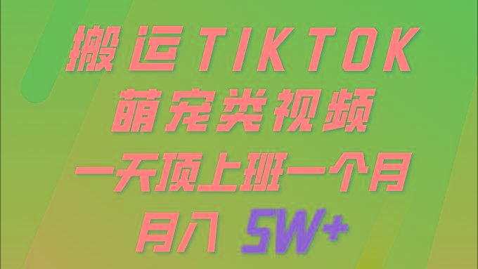 (9931期)一键搬运TIKTOK萌宠类视频 一部手机即可操作 所有平台均可发布 轻松月入5W+-鑫梵淘