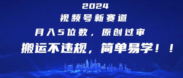 2024视频号新赛道，月入5位数+，原创过审，搬运不违规，简单易学【揭秘】-鑫梵淘