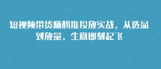 短视频带货随心推投放实战，从选品到放量，生意即刻起飞-鑫梵淘