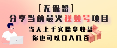 无保留分享当前最火视频号项目，当天上手实操拿收益，你也可以日入几百-鑫梵淘