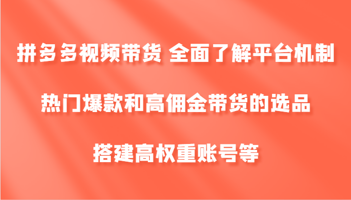 拼多多视频带货 全面了解平台机制、热门爆款和高佣金带货的选品，搭建高权重账号等-鑫梵淘