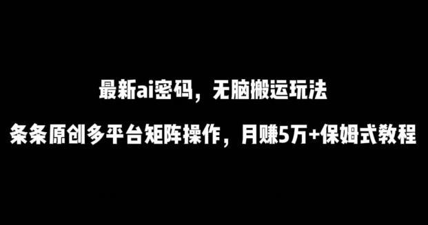 最新ai流量密码，傻瓜式搬运玩法，条条原创，多平台矩阵操作，月赚5万+保姆式教程【揭秘】-鑫梵淘