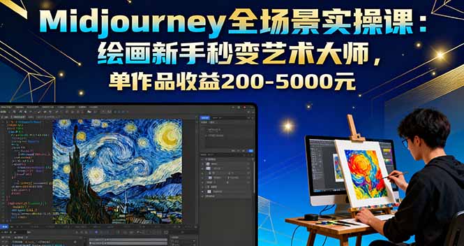Midjourney全场景实操课：绘画新手秒变艺术大师，单作品收益200-5000元-鑫梵淘