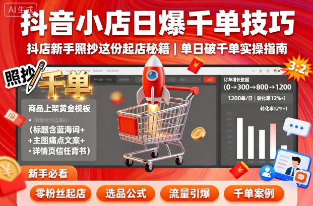 抖音小店日爆千单技巧，抖店新手照抄这份起店秘籍，单日破千单-鑫梵淘