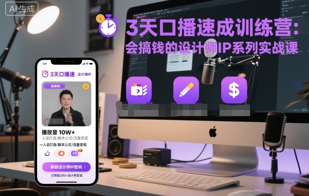 3天口播速成训练营，会搞钱的设计师IP系列实战课-鑫梵淘