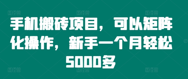 手机搬砖项目，可以矩阵化操作，新手一个月轻松5000多-鑫梵淘