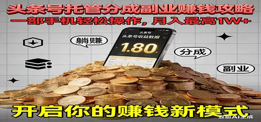 全程托管今日头条，一部手机就可以开干，最高躺赚1W+-鑫梵淘