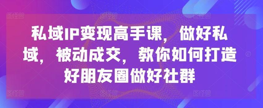 私域IP变现高手课，做好私域，被动成交，教你如何打造好朋友圈做好社群-鑫梵淘