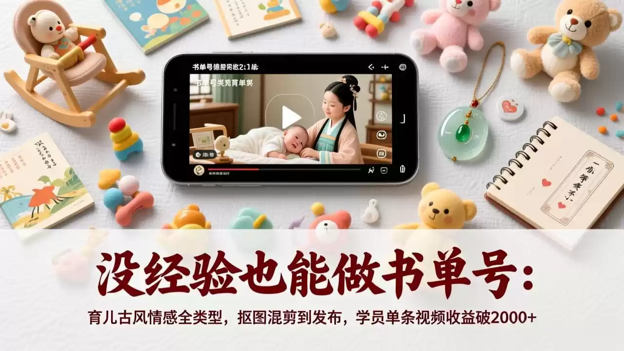 没经验也能做书单号：育儿古风情感全类型，抠图混剪到发布，学员单条视频收益破2000+-鑫梵淘