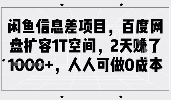 闲鱼信息差项目，百度网盘扩容1T空间，2天收益1k+，人人可做0成本-鑫梵淘