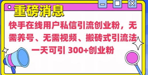 快手最新引流创业粉方法，无需养号、无需视频、搬砖式引流法【揭秘】-鑫梵淘