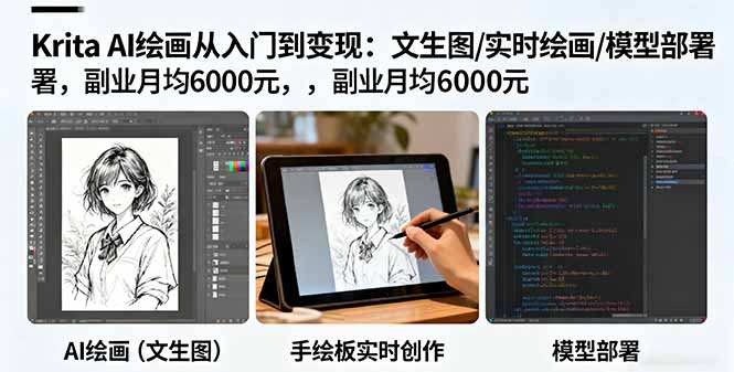 Krita AI绘画从入门到变现：文生图/实时绘画/模型部署，副业月均6000元-鑫梵淘