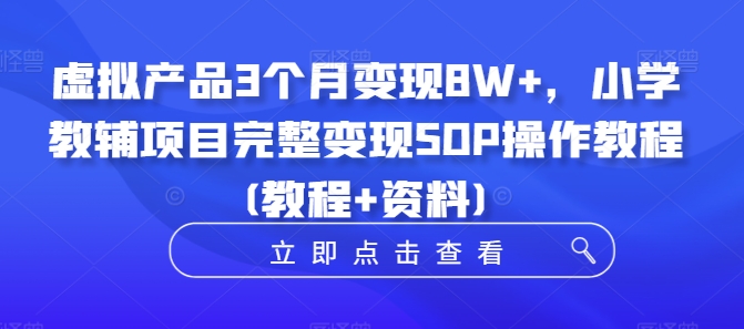 虚拟产品3个月变现8W+，小学教辅项目完整变现SOP操作教程(教程+资料)-鑫梵淘