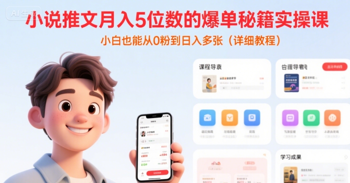 小说推文月入5位数的爆单秘籍实操课，，小白也能从0粉到日入多张(详细教程)-鑫梵淘