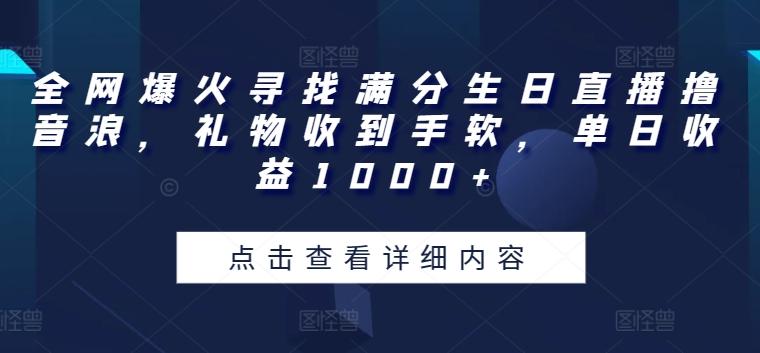 全网爆火寻找满分生日直播撸音浪，礼物收到手软，单日收益1000+【揭秘】-鑫梵淘