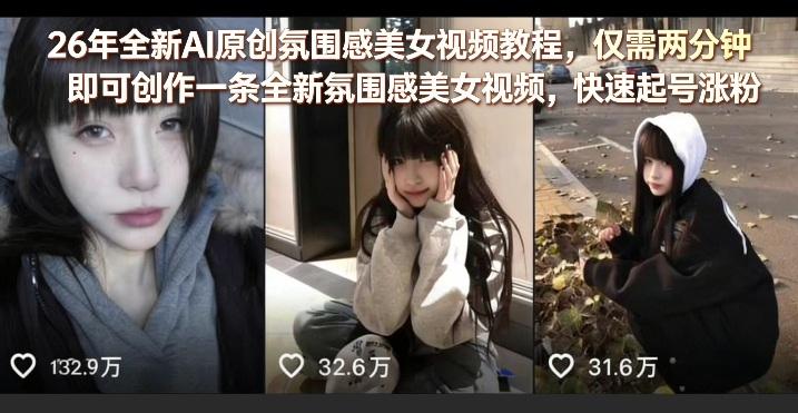 26年全新AI原创氛围感美女视频教程，仅需两分钟即可创作一条全新氛围感美女视频，快速起号涨粉-鑫梵淘