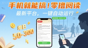 手机就能搞！零撸阅读挂G，最新平台，一键自动运行，随时随地挣，单日50-3张+【揭秘】-鑫梵淘