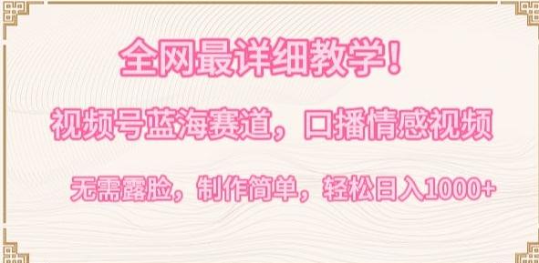 全网最详细教学，视频号蓝海赛道，口播情感视频，无需露脸，制作简单，轻松实现日入1000+【揭秘】-鑫梵淘