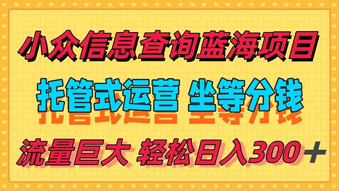 稳定日入300＋，小众信息查询蓝海项目，全程懒人式托管，解放你的时间-鑫梵淘