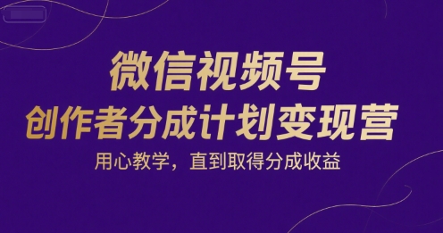 微信视频号创作者分成计划变现营，用心教学，直到取得分成收益-鑫梵淘