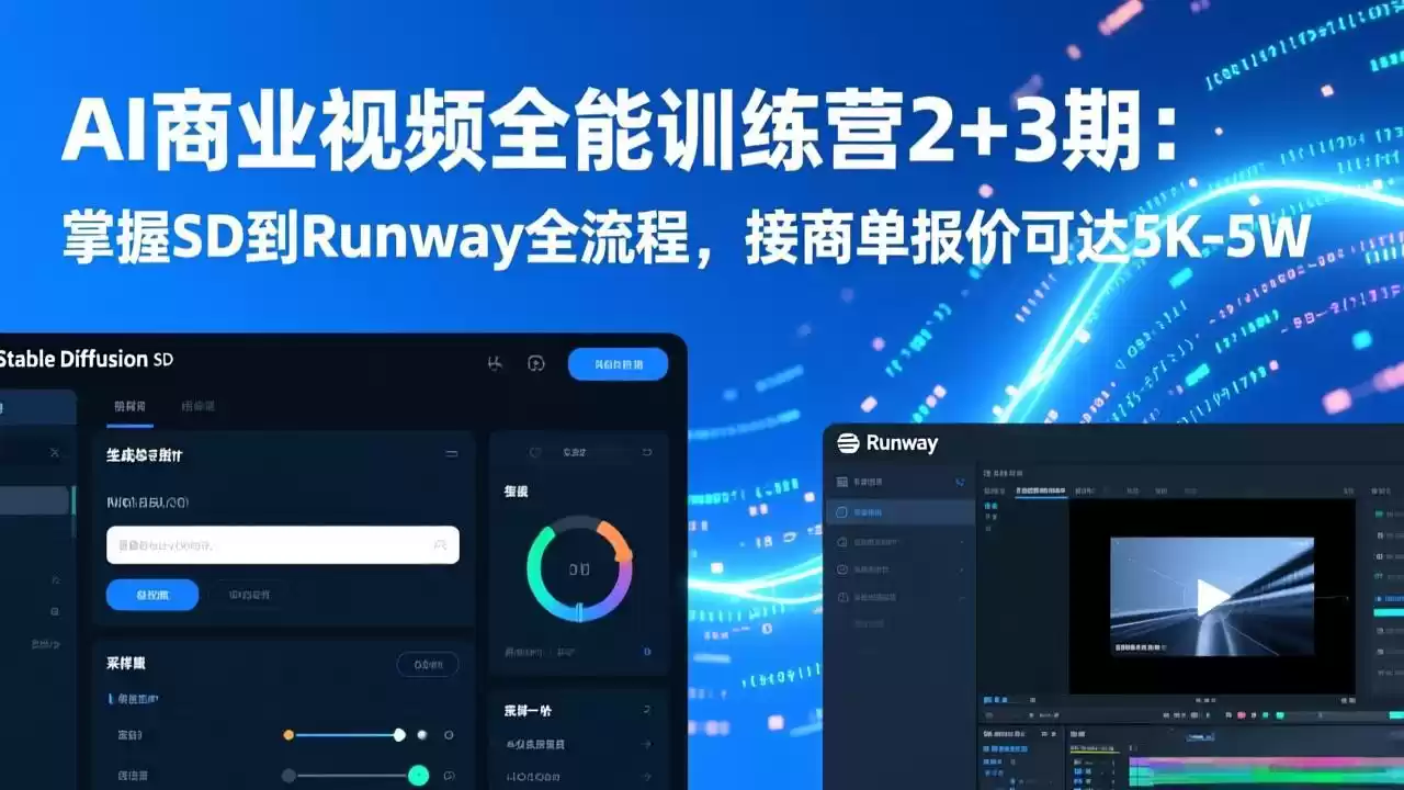 AI商业视频全能训练营2+3期：掌握SD到Runway全流程，接商单报价可达5K-5W-鑫梵淘