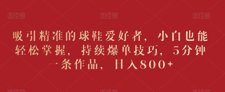 吸引精准的球鞋爱好者，小白也能轻松掌握，持续爆单技巧，5分钟一条作品，日入800+【揭秘】-鑫梵淘