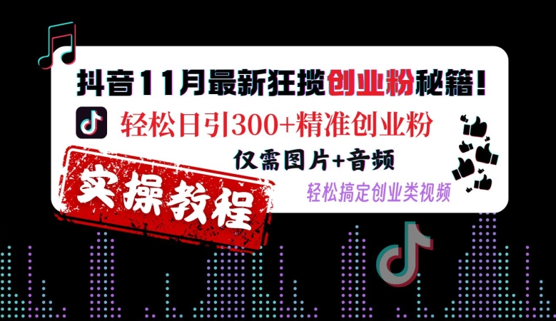 抖音11月最新狂揽创业粉秘籍，轻松日引300+精准创业粉，仅需图片+音频，轻松搞定创业类视频-鑫梵淘
