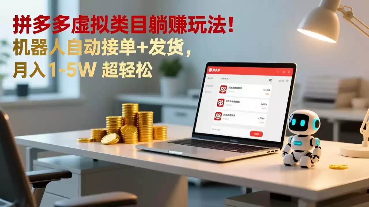 多多虚拟类目躺赚玩法！机器人自动接单+发货，月入 1-5W 超轻松-鑫梵淘