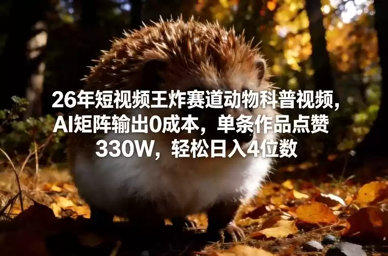 26年短视频王炸赛道动物科普视频，AI矩阵输出0成本，单条作品点赞330W，轻松日入4位数-鑫梵淘