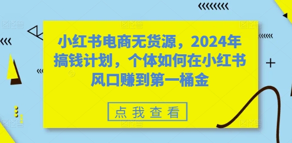 小红书电商无货源，2024年搞钱计划，个体如何在小红书风口赚到第一桶金-鑫梵淘